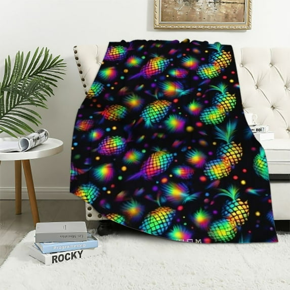 JEUXUS Tropical Pineapple Throw Blanket Gifts Soft Warm Fleece Blankets for Bed Chair Car Sofa Couch Bedroom