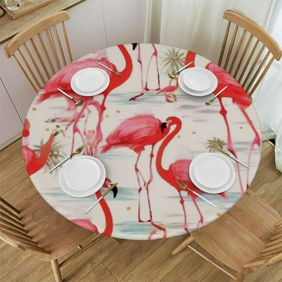 JEUXUS Tropical Pink Flamingo On Winter Round Table cover Christmas Watercolor Flamingo Decor Reusable Table Cloth Round Dining Table Cover for Kitchen Dinning Tabletop Indoor Coffee Table Cover