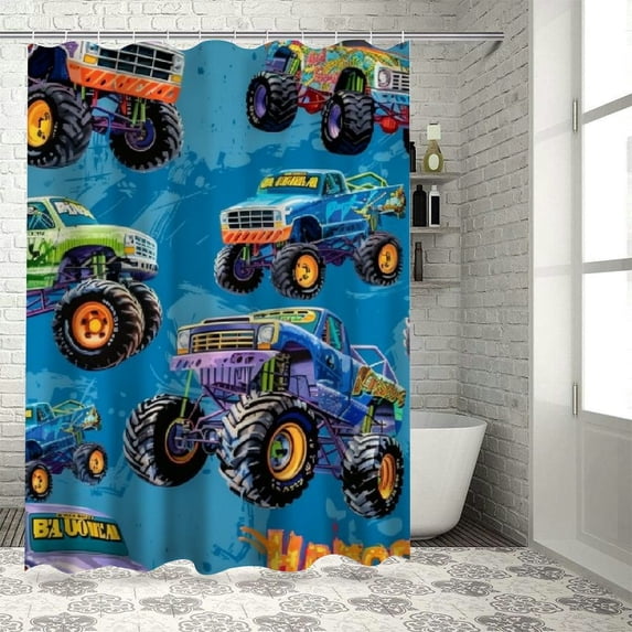 JEUXUS Truck Pattern Printed in Color Shower Curtain Multiple Sizes for Bathroom White