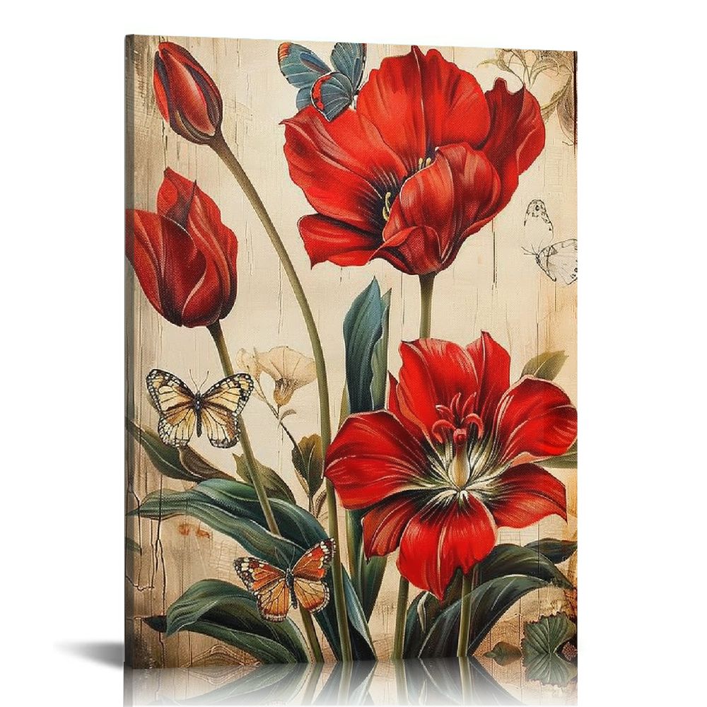 QIXIANG Tulip Flower Canvas Wall Art – Orange Floral Painting Print For Living Room, Bedroom, Office Decor - View #6