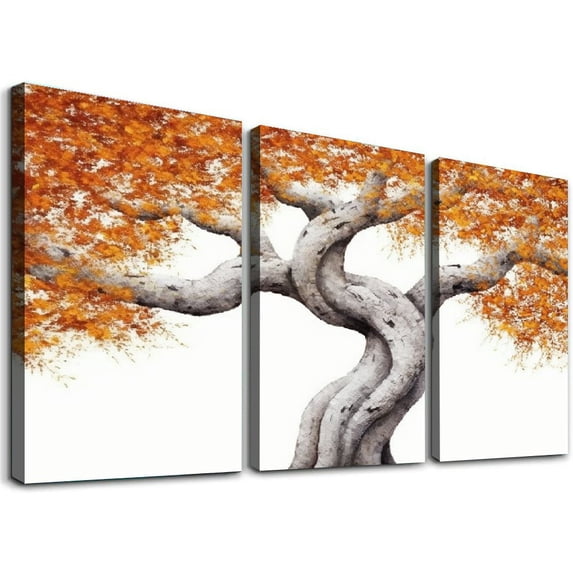 JEUXUS Twisting Love Trees Canvas Wall Decor by Artist Ashvin Harrison for Living Room, Bedroom, Bathroom, Kitchen, Office, Bar, Dining & Guest Room - -12''x16''X3 Panels