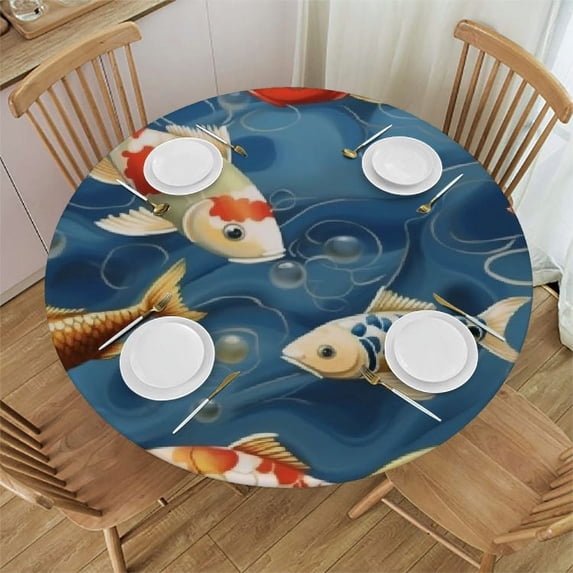 JEUXUS  Underwater Colorful Fish Fitted Round Table cover Waterproof Table Cover with Elastic Edge Wipe Clean Table Covers for Indoor Outdoor