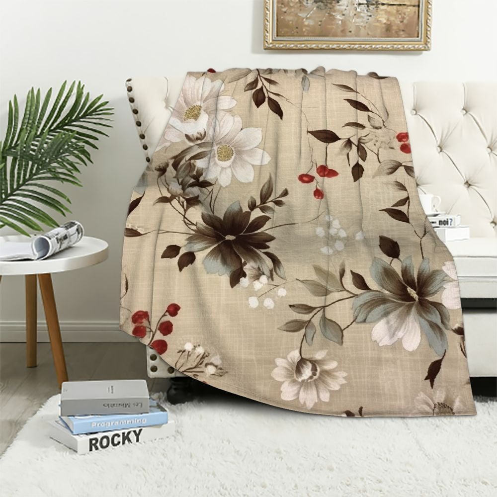 JEUXUS VCNY Decorative Throw Blanket Cherry Blossom Design Accent for
