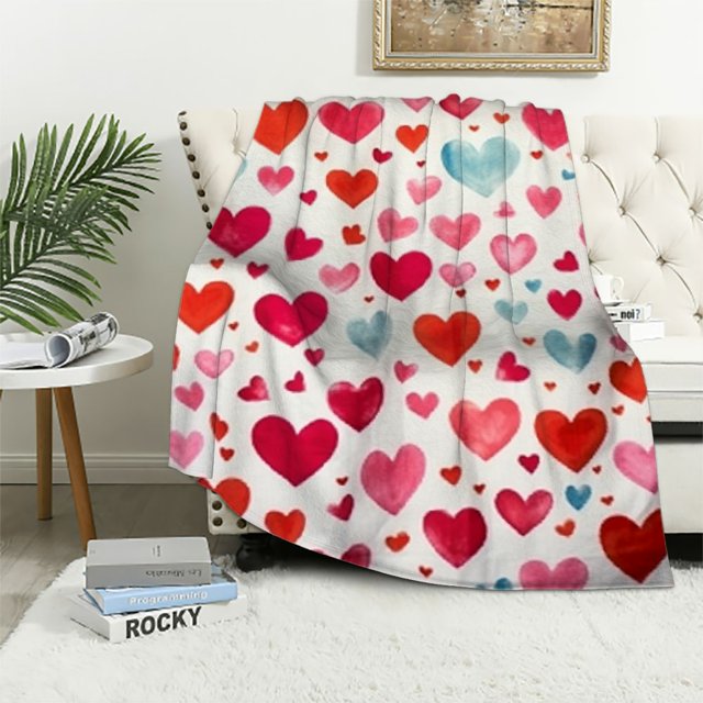 JEUXUS Valentine Throw Blanket, Hearts Throw Blanket Flannel Couch Blankets Girls Throws for