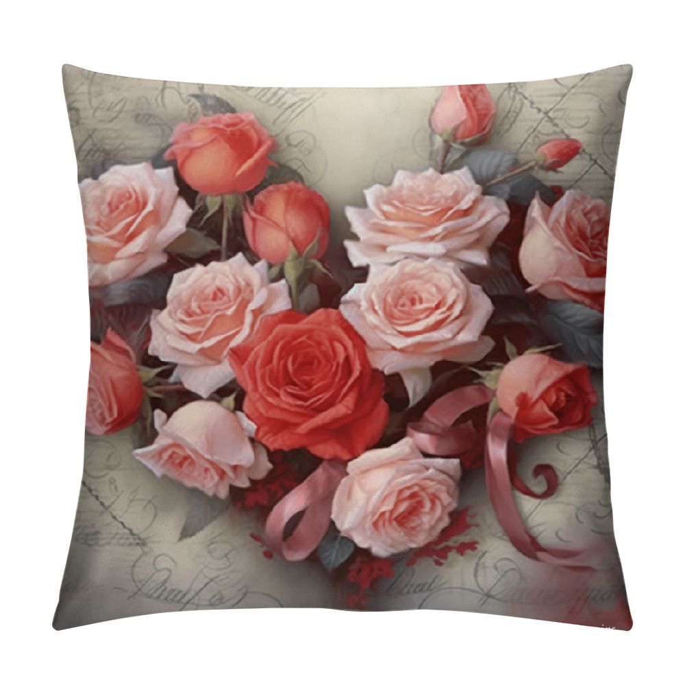JEUXUS Valentines Pillow Covers Red Pink Rose Heart Love You Lumbar