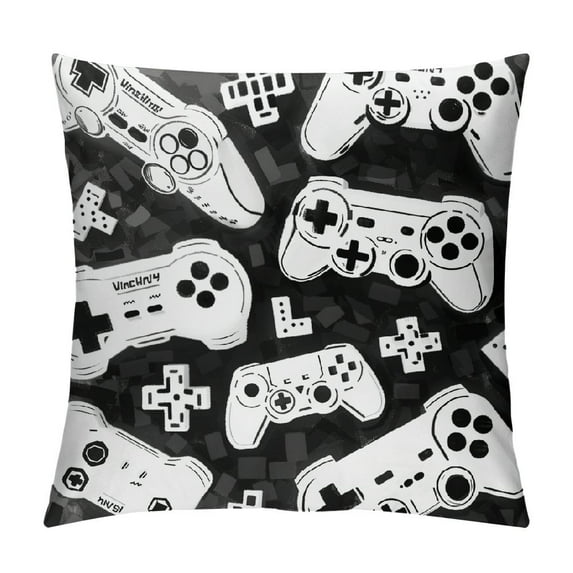 JEUXUS Video Game Throw Pillow Gamer Controller Pillow Cover White Black Gaming Throw Cushion Cover Logo Pillow Case Design for Home Office Car Sofa Couch