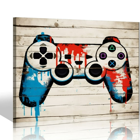 JEUXUS Video Game Wall Art Decor Canvas Print Game Room Decor Gaming Picture Painting Teens Gift Vintage Artwork Home Boys Bedroom Dorm College Playrooom Framed Ready to Hang 20x16in