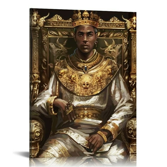 JEUXUS  Vintage Black King and Queen Canvas Wall Art Black Couple African American Men Portrait Wall Decor  16x20 in