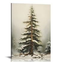 JEUXUS Vintage Christmas Canvas Wall Art Pine Tree Winter Scene Wall Art Botanical Print Pictures Poster Landscape Painting Room Aesthetic Wall Decor