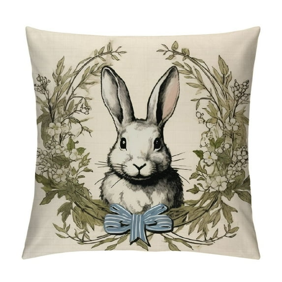 JEUXUS Vintage Easter Pillow Covers Retro Farm Rabbit Throw Pillow Case Royal Bunny Decorative Pillow Case Holiday Cushion Cover for Farmhouse Home Office Safe Decoration,