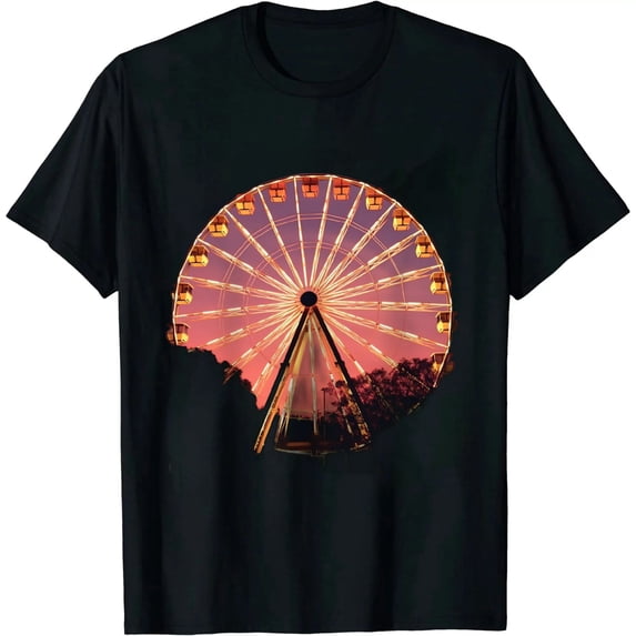 JEUXUS Vintage Ferris Wheel At Dusk Graphic T-Shirt