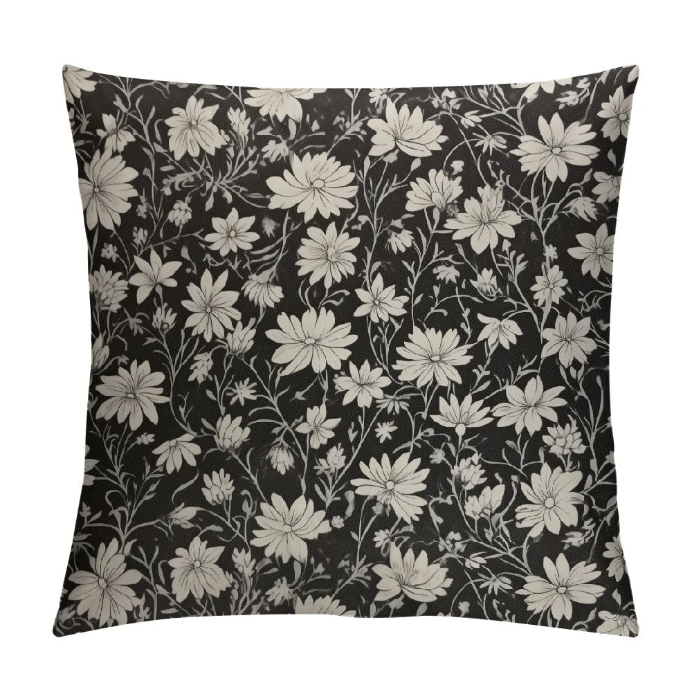 JEUXUS Vintage Floral Pillow Covers Black Old White Floral Outdoor