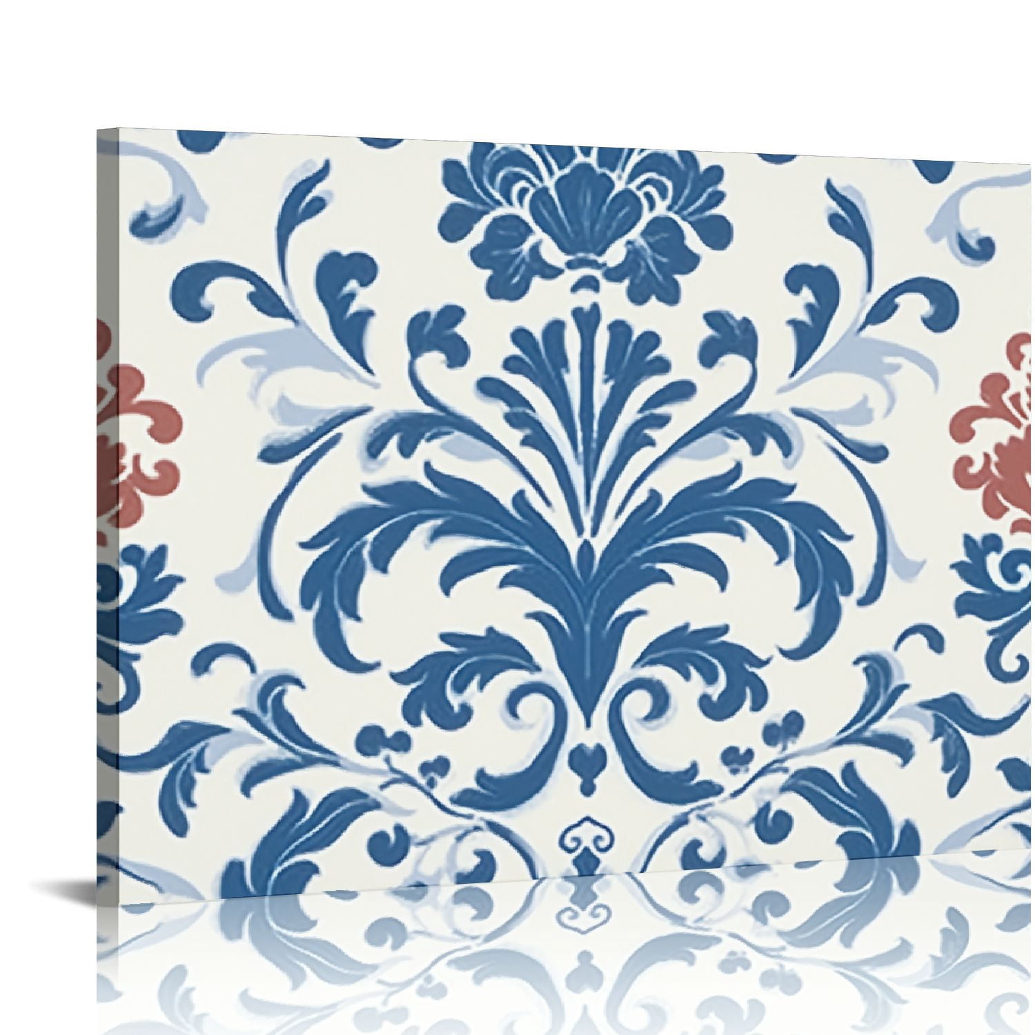 JEUXUS Vintage Flower Pattern Canvas Print Navy Blue And White Jeuxus vintage flower pattern canvas print navy blue and white