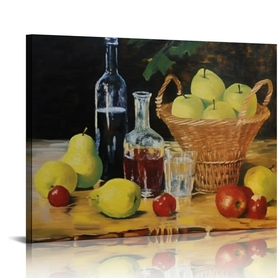 JEUXUS Vintage Fruit Wall Art Mug Pear Healthy Food Farm Still Life Kitchen Dining Room Oil Painting Decora Canvas Posters Prints Picture for Living Room Bedroom Office Kitchen Decor