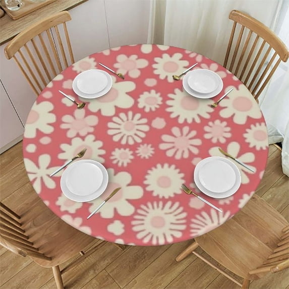 JEUXUS Vintage Groovy Flowers Round Tablecloth,Pink Daisy Circle Table Cover Stain Resistance Water Repellent Table Cloth for Home Kitchen Dining Party Patio Indoor Outdoor