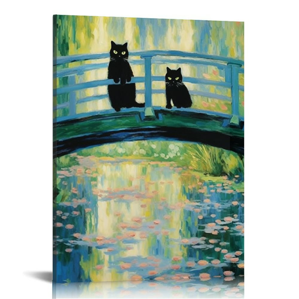 JEUXUS Vintage Monet Waterlily Black Cat Canvas Wall Art Famous Oil jeuxus-vintage-monet-waterlily-black-cat-canvas-wall-art-famous-oil