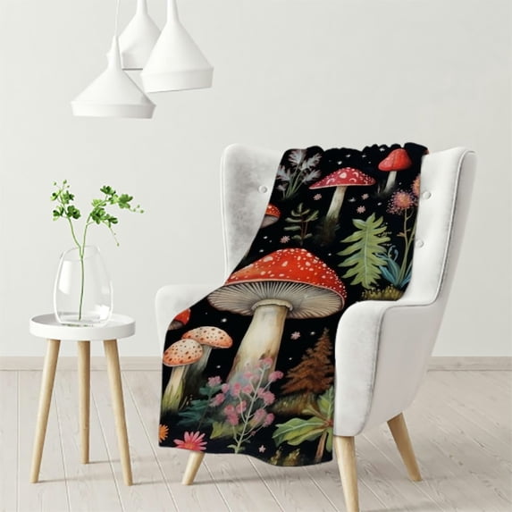 JEUXUS Vintage Mushroom Blanket Funny Throw Soft Cozy Fuzzy Blankets for Gift Picnic Decor for Kids Girls Boys for Room Couch House Travel Full ''for Kids/Children