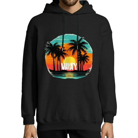 JEUXUS Vintage Palm Tree Sunset Beach Vacation Summer Vacay Vibes T-Shirt Long-sleeved Hoodie