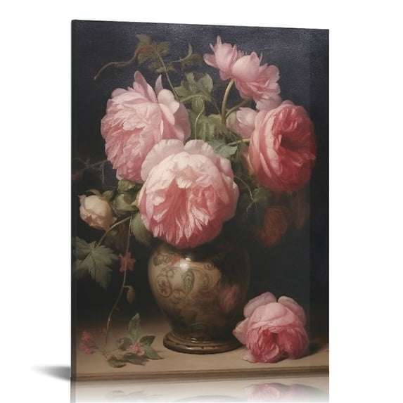 JEUXUS Vintage Peony Oil Painting Famous Art Botanical Flower Canvas Wall Art Floral Aesthetic Poster Retro Mid Century Modern Gallery Prints Dark Academia Wall Decor For Bedroom Living Room