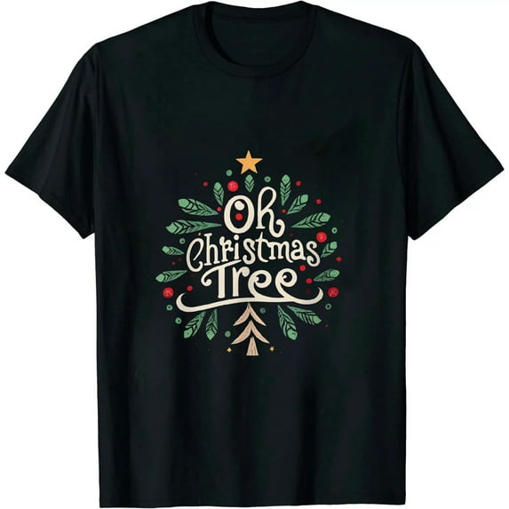 JEUXUS Vintage Retro Oh Christmas Tree Matching Xmas Holiday T-Shirt