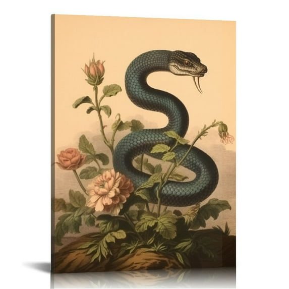 JEUXUS Vintage Serpent Print, Professional Reproduction, Antique Snake and Fauna Print Nature Wall Art Nature Art Print, Minimalist Wall Art, Canvas 16x20 in