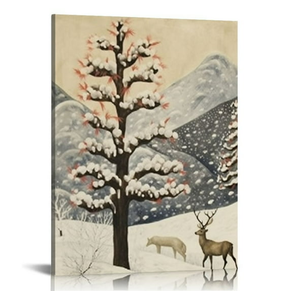 JEUXUS  Vintage Snowy Posters Decor Winter Sled Wall Art Prints Botanical Room Decor Landscape Wall Pictures Prints for Home Living&amp;Bedroom Wall Decor