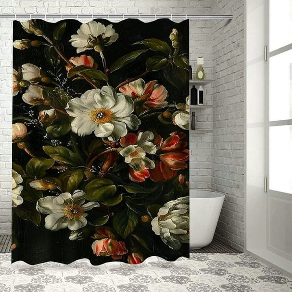 JEUXUS Vintage Still Life Retro Floral Tulips Shower Curtain Multiple Sizes White