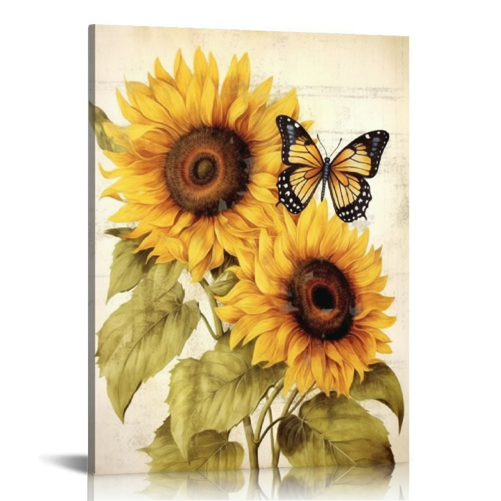 JEUXUS Vintage Sunflower Wall Art Decor Sunflowers Canvas Pictures ...