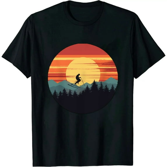 JEUXUS Vintage Sunset Skiing Gift For Skiers Long Sleeve T-Shirt