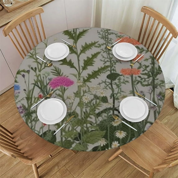 JEUXUS  Vintage Wildflower Tablecloth  Retro Flower Plant Herb Table Cloth Washable Floral Table Cover for Seasonal Spring Sweet Home Kitchen Picnic Decoration Supplies