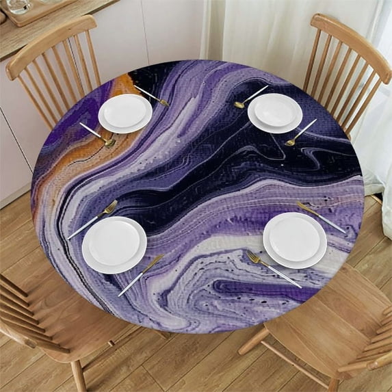 JEUXUS Violet Agate Tablecloth Round Table Cover 36in-70in Elastic Edge White