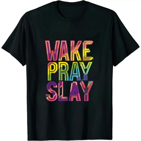 JEUXUS Wake Pray Slay Christian Christianity Watercolor Flowers T-Shirt
