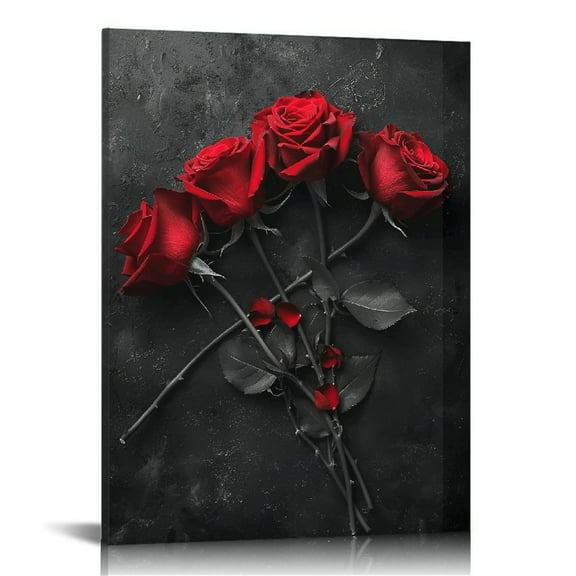 JEUXUS Wall Art Canvas Prints Black and Red Wall Decor Abstract Flower Painting Romantic Art Vintage Poster Modern Home Decorations for Living Room Bedroom