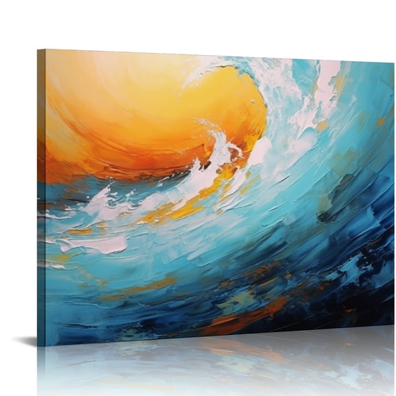 JEUXUS Wall Art Framed Abstract Canvas Artwork Decor Modern Colorful Graffiti Navy Blue Sea Wave Picture Print Paintings for Living Room Bedroom Home Office Walls Ready to Hang