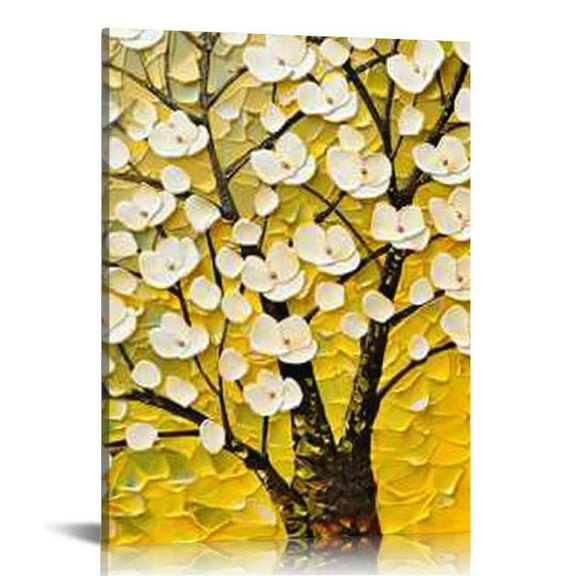 JEUXUS Wall Art for Living Room Large Canvas Wall Paintings Room Decor Tree of Life Picture Wall Decor Cherry Blossom Flower Painting 3D Textured Petals Framed Art Home Decorations 16x20 in