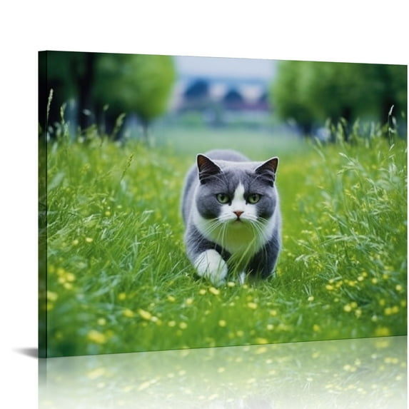 JEUXUS  Wall Canvas Kitten Cat Poster Shorthair Cat Art Wall Art Vintage Room Aesthetics Canvas Prints Poster For Home Office Decorations With Framed  16x12in