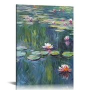 JEUXUS Water Lilies Canvas Prints Wall Art of Claude Monet Famous Oil Paintings Reproduction Artwork Large Classic Flower Lake Pictures Giclee Artwork for Bedroom Home Decorations 16x20in