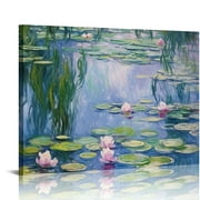 JEUXUS Water Lilies Floral Canvas Prints Wall Art By Claude Monet Famous Oil Canvas Decorative Painting Poster Home Decor Art HD Pictures Bedroom Living Room Wall Art (20x16 icnh)