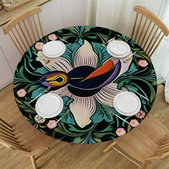 JEUXUS Water Resistant Round Table Cover Retro Datura Geometric Decoration Pattern Decorate Party Set Picnic Birthday and Wedding Banquet Abstract Fits up Tables Multi Color