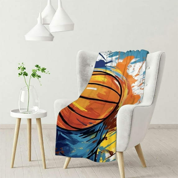 JEUXUS  Watercolor Basketball Blanket, Colorful Line Graffiti Modernist Aesthetic Art Throw,Great Gifts for Boys and Girls,