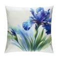 thumbnail image 1 of JEUXUS Watercolor Blue Iris Flower with Green Leaves Decorative Short Plush Pillowcase White, 1 of 5