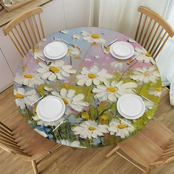 RUIYC Watercolor Daisy Floral Round Table cover Flower Table Cloth Dust-Proof Washable Colorful Wildflowers Table Cover for Outdoor Indoor Picnic Party Home Decor
