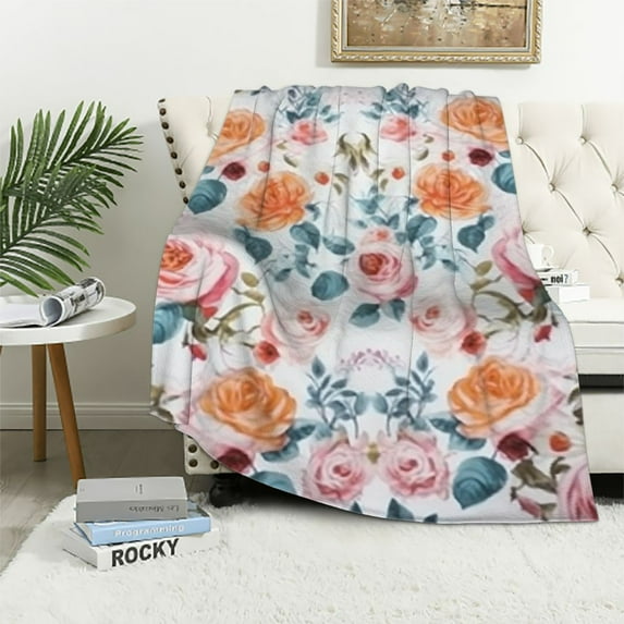 JEUXUS Watercolor Flower Blanket Floral Botanical Fluffy Throw Blanket Super Soft Cozy Fuzzy Plush Wildflowers Bedding Gifts Blanket for Women Girls Kids Adults Bed