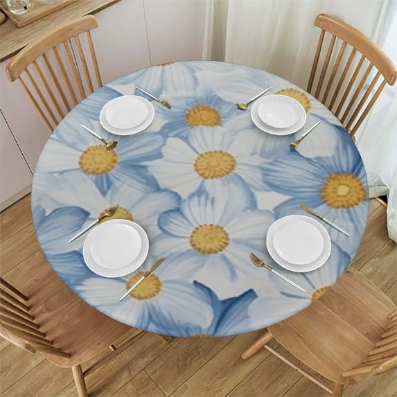 JEUXUS Watercolor Flower Tablecloth, Pastel Floral Pattern Print Chamomiles and Daisies Nature Art, Dining Room Kitchen Table Cover, Yellow White