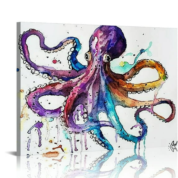JEUXUS Watercolor Octopus Decor Wall Art, Abstract Sea Animal Canvas Painting Prints Blue Ocean Nautical Decor Artwork Sea Life Art Posters For Living Room Bedroom Bathroom Framed Home Decoration
