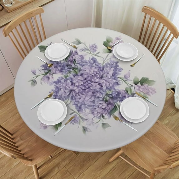 JEUXUS Watercolor Purple Hydrangea Round Tablecloth Spring Summer Lilac Table Cloth Floral Lavender Flower Circle Stain Resistant Table Cover for Kitchen Dining Party Weddings Outdoor Decor