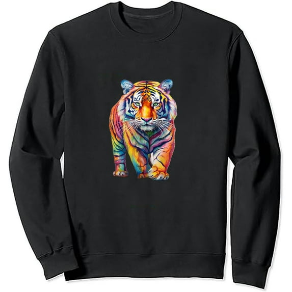 JEUXUS Watercolor Tiger Face – Rainbow Bengal Big Cat pullover