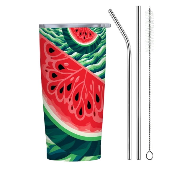 JEUXUS Watermelon Stainless Steel Insulated Bottle Double Wall Thermos Flask Beverage Coffee Bottle Insulated Travel Mug with Cup for Hot And Cold Drinks