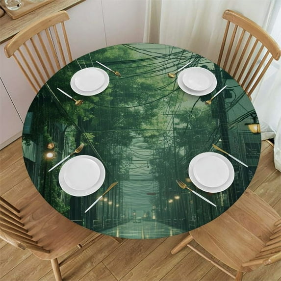 JEUXUS Waterproof Resistant Fabric Round Tablecloth - Multiple Sizes, Machine Washable White