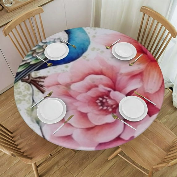 RUIYC Waterproof Round Fabric Tablecloth Shabby Table Cloth with Elastic Edged Pink Grey Coffee Table Cover Fabric Round Table Cloths for Wedding/Banquet/Restaurant/Party